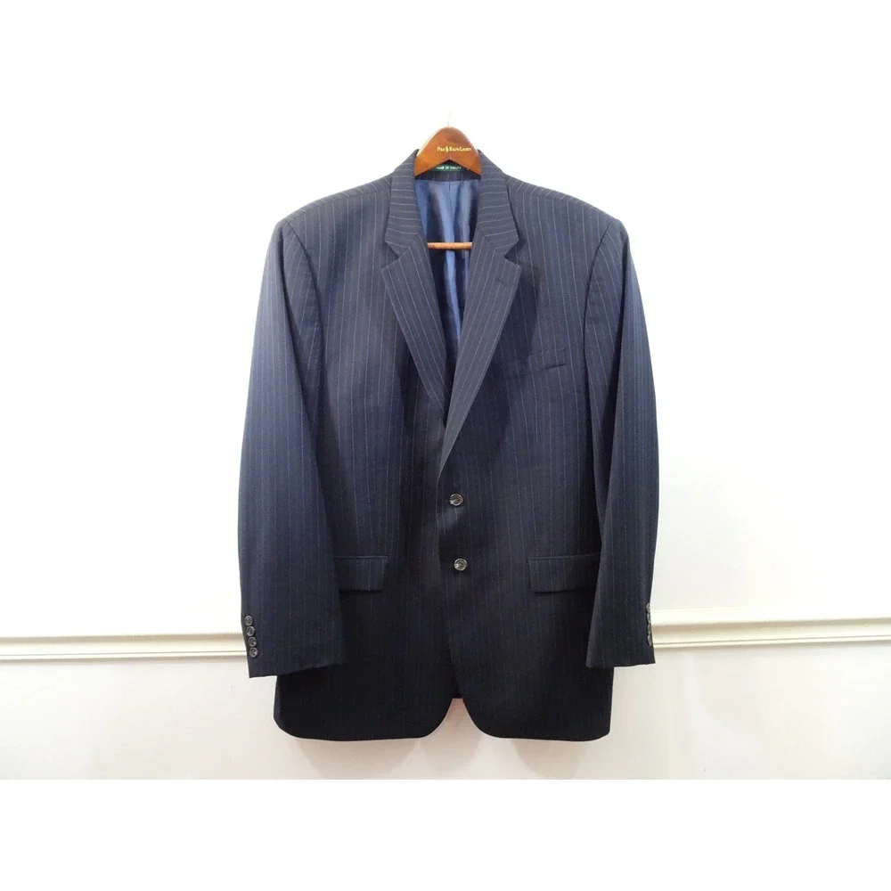 Lauren Ralph Lauren Mens Navy Blue Pinstripe Wool Blazer Suit Jacket 2 Button